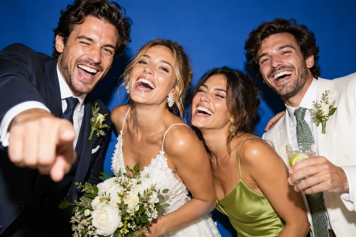 Illustration d’ambiance : des invités partagent un moment photo festif